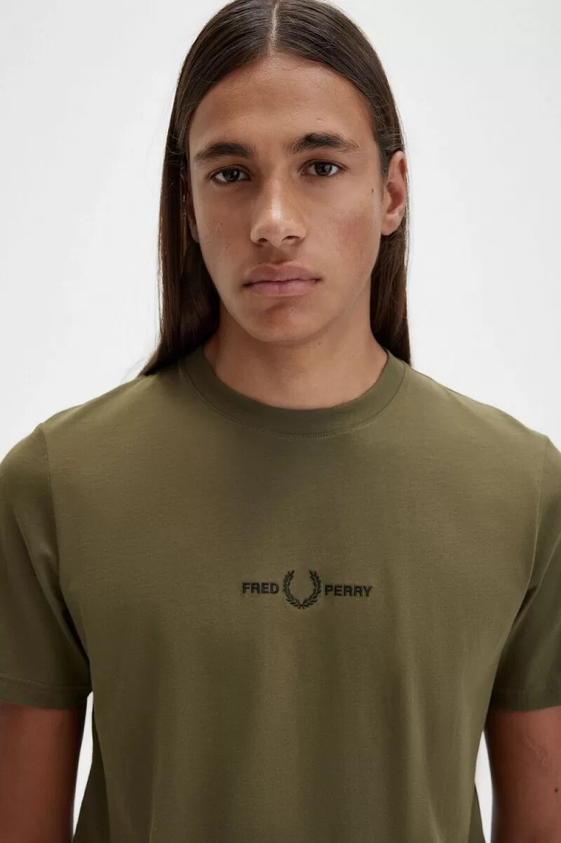 camiseta bordada fred perry para hombre uniforme verde