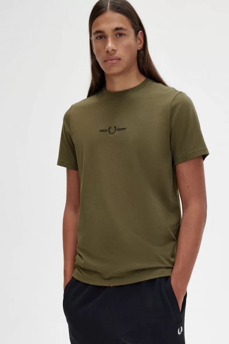 camiseta bordada fred perry para hombre uniforme verde