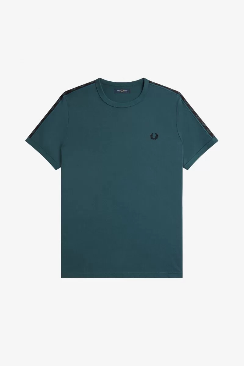 camiseta fred perry con ribetes y cinta en contraste para hombre azul petróleo y negro