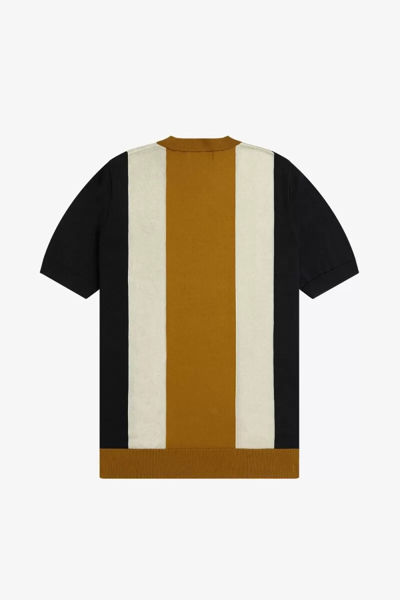 camiseta de punto fino a rayas fred perry para hombre color negro avena y café oscuro