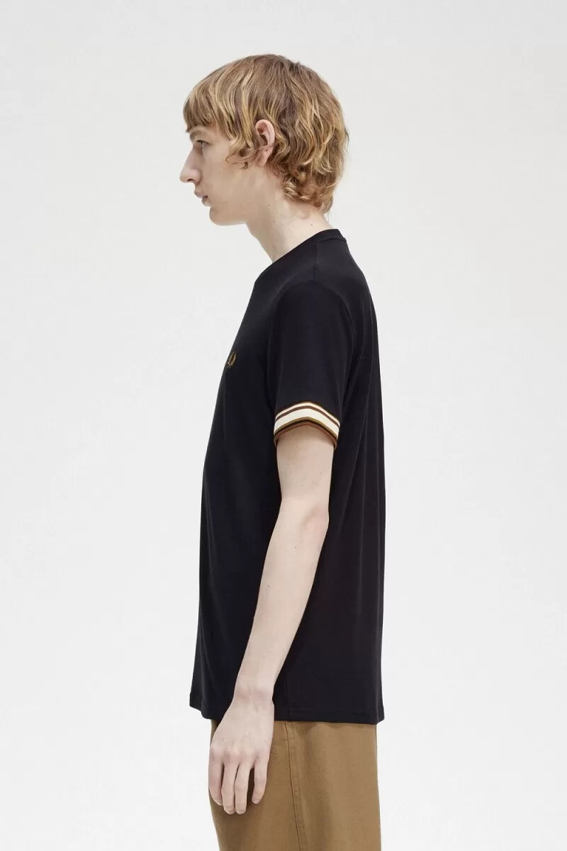 camiseta de piqué con ribete llamativo de fred perry para hombre negra