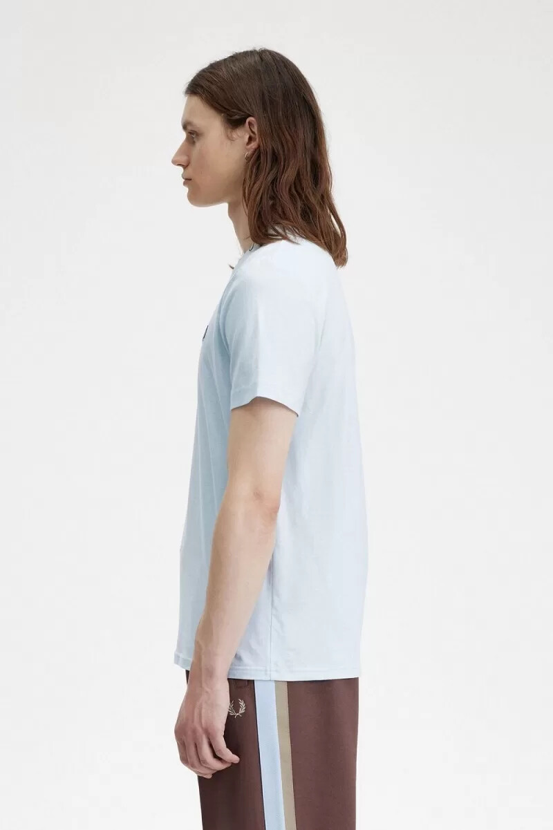camiseta fred perry de cuello redondo para hombre color aguamarina claro azul medianoche