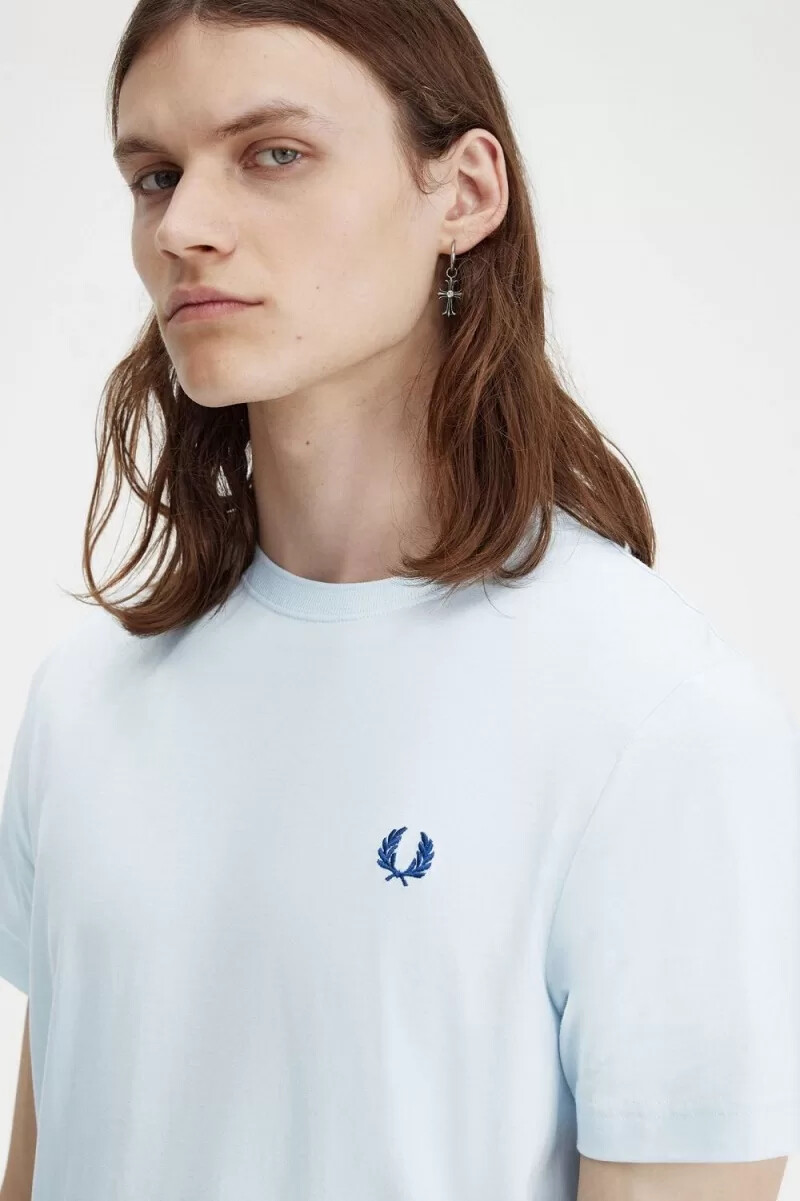 camiseta fred perry de cuello redondo para hombre color aguamarina claro azul medianoche