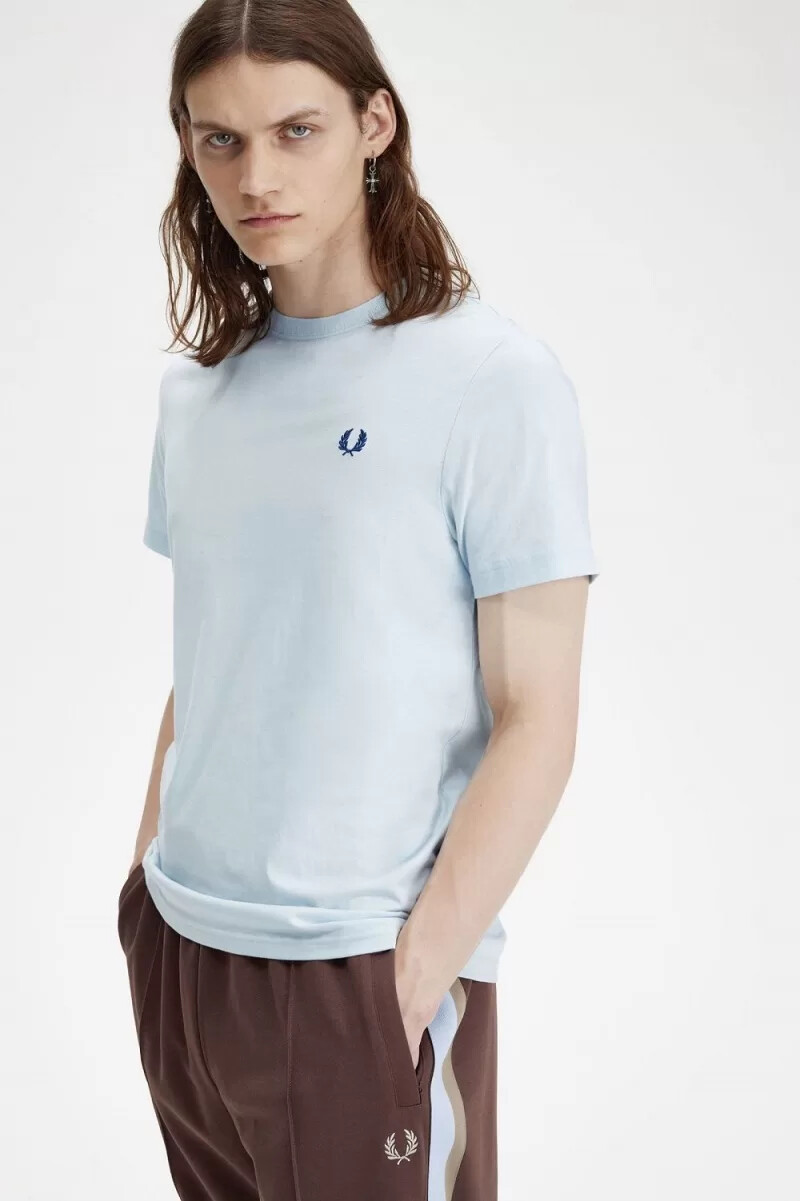 camiseta fred perry de cuello redondo para hombre color aguamarina claro azul medianoche