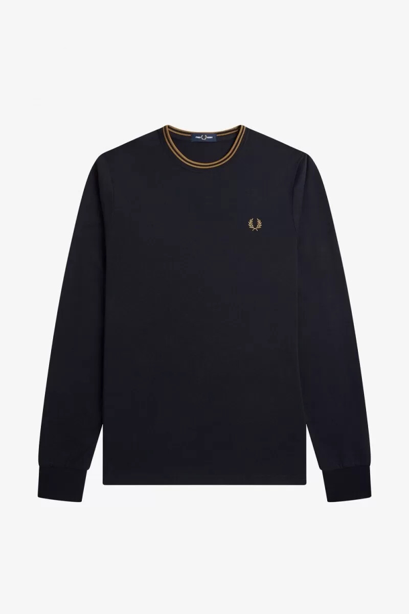 camiseta fred perry twin tipped para hombre color azul marino y café oscuro