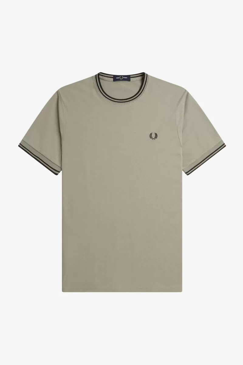 camiseta fred perry twin tipped para hombre gris cálido rojo oscuro