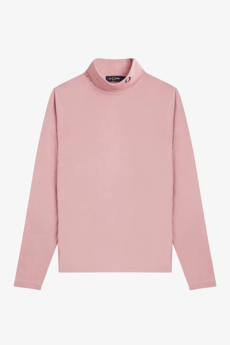 camiseta de cuello alto fred perry para mujer en rosa empolvado