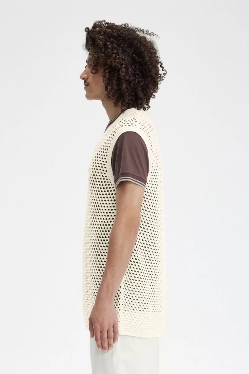 camiseta de tirantes de punto con encaje fred perry para hombre en beige