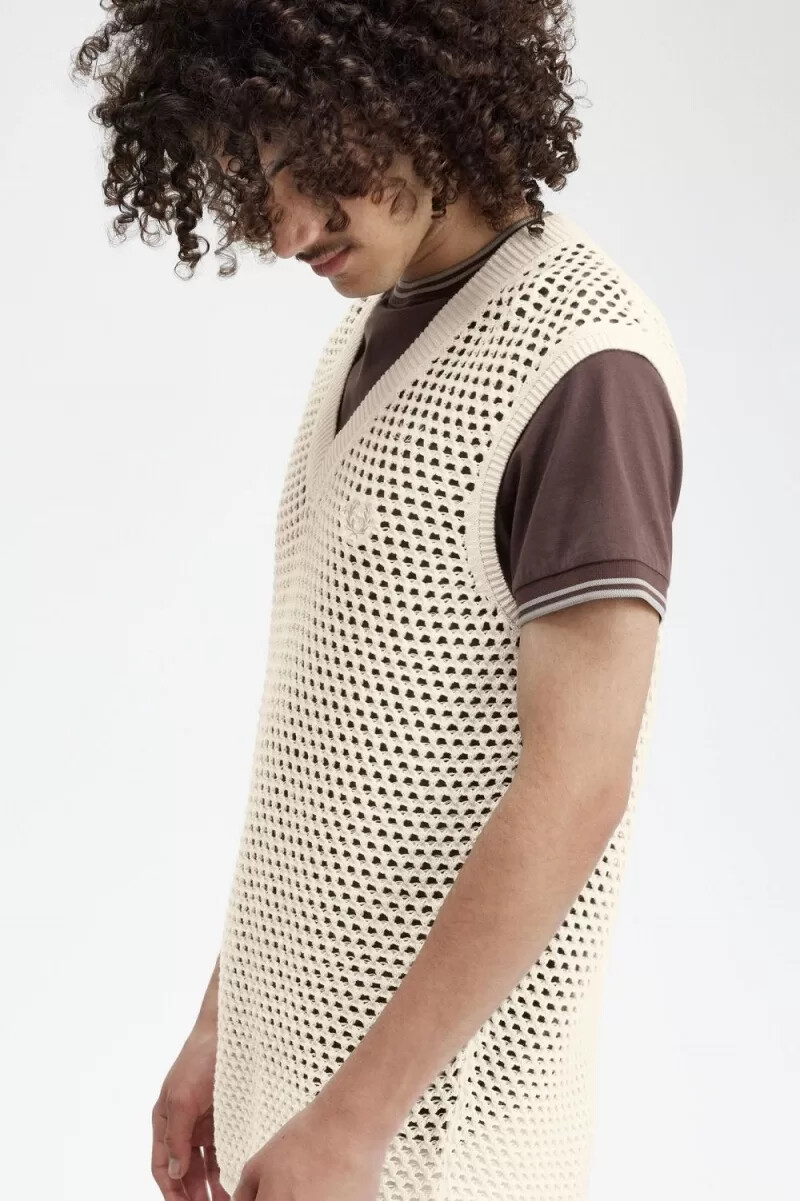 camiseta de tirantes de punto con encaje fred perry para hombre en beige