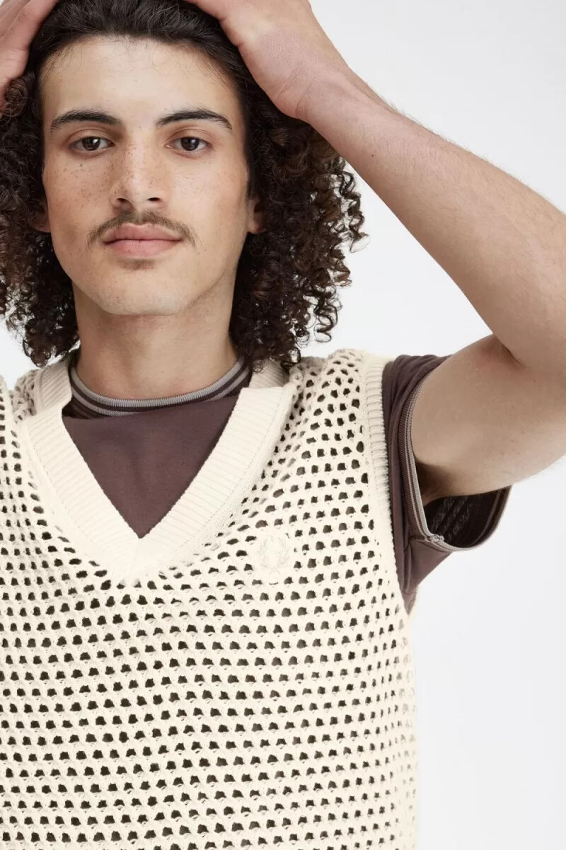 camiseta de tirantes de punto con encaje fred perry para hombre en beige