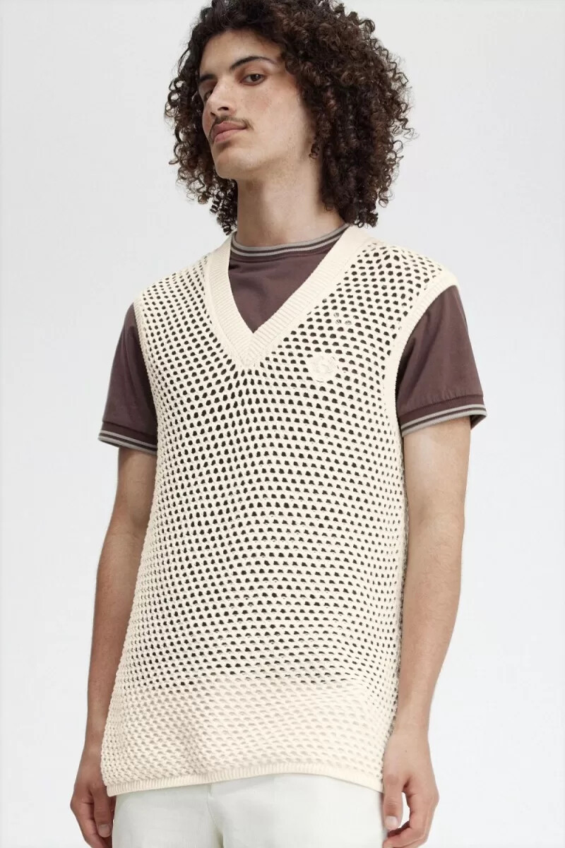 camiseta de tirantes de punto con encaje fred perry para hombre en beige