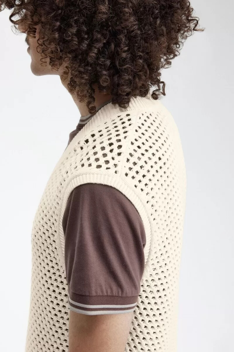 camiseta de tirantes de punto con encaje fred perry para hombre en beige