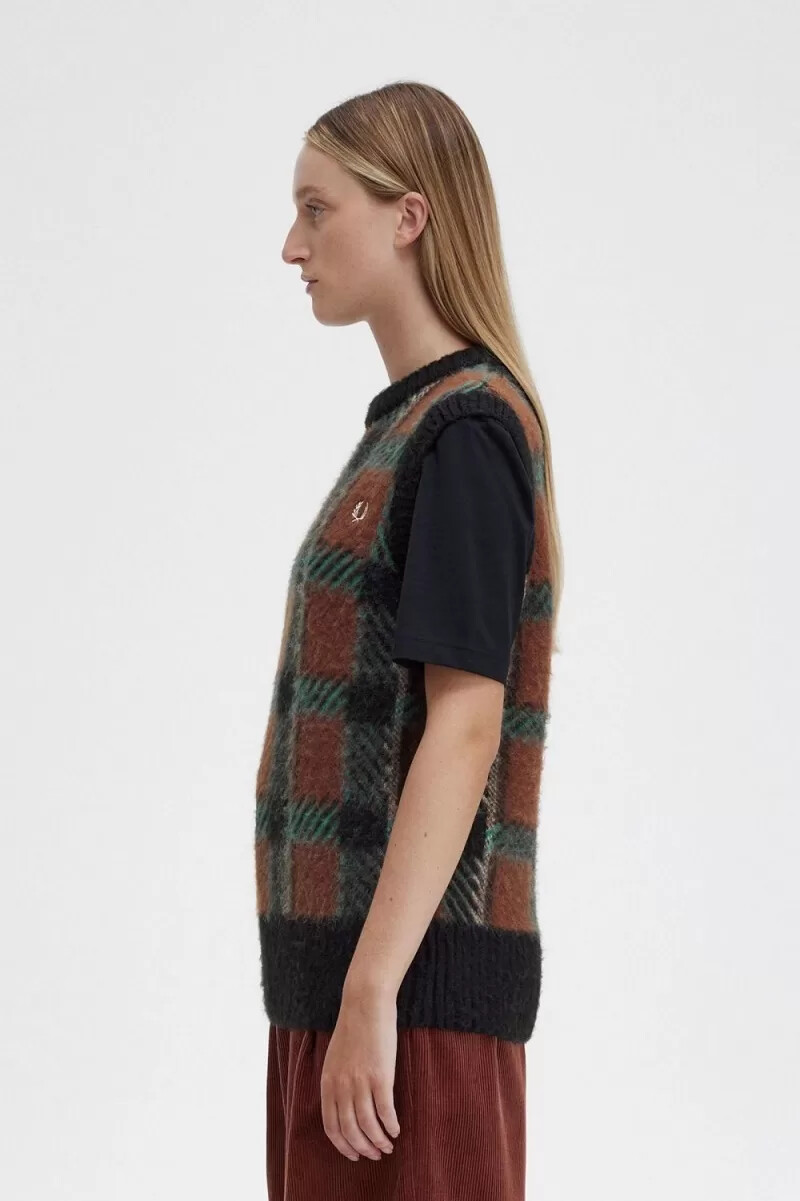 camiseta de tirantes fred perry glitch tartan para mujer color marrón whisky