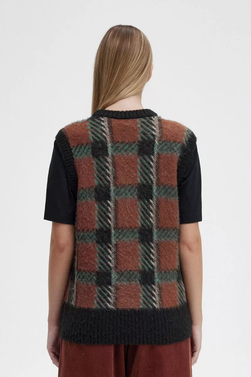 camiseta de tirantes fred perry glitch tartan para mujer color marrón whisky