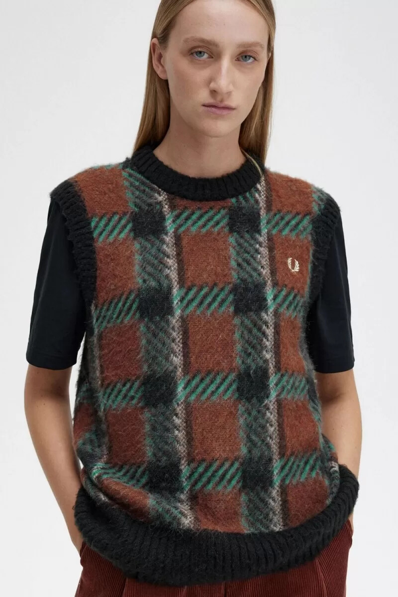 camiseta de tirantes fred perry glitch tartan para mujer color marrón whisky