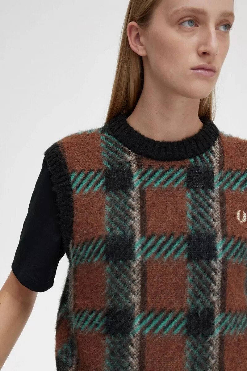 camiseta de tirantes fred perry glitch tartan para mujer color marrón whisky