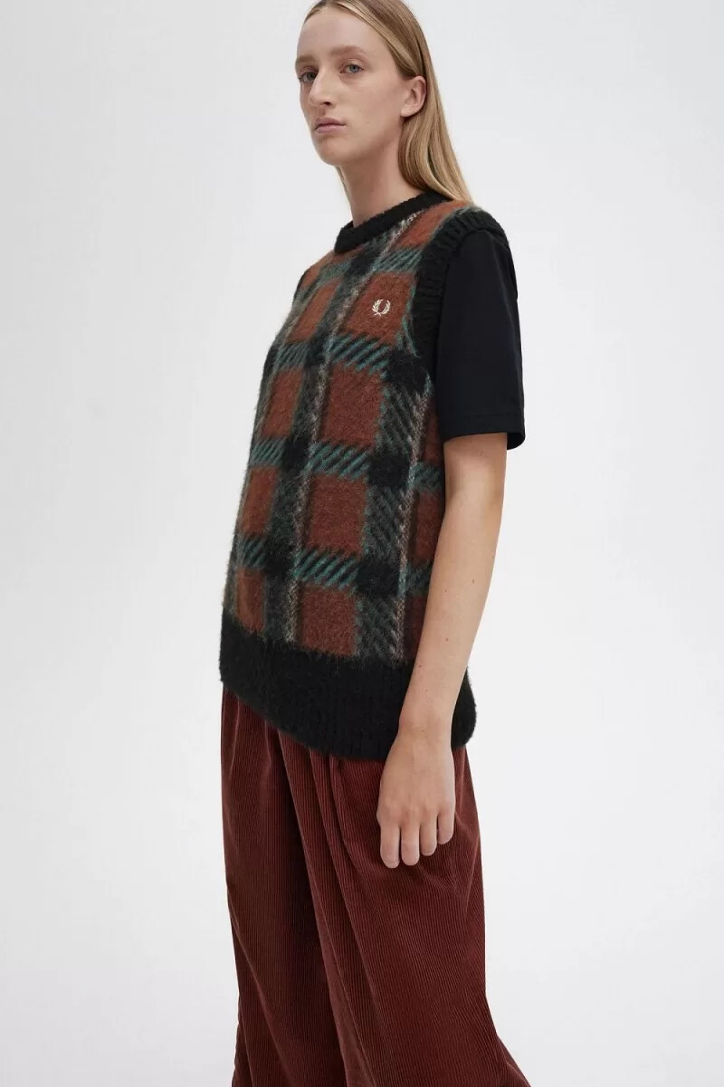 camiseta de tirantes fred perry glitch tartan para mujer color marrón whisky