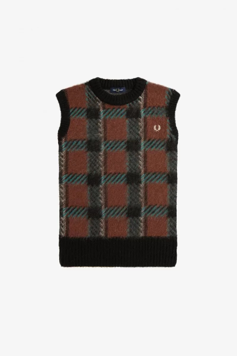 camiseta de tirantes fred perry glitch tartan para mujer color marrón whisky