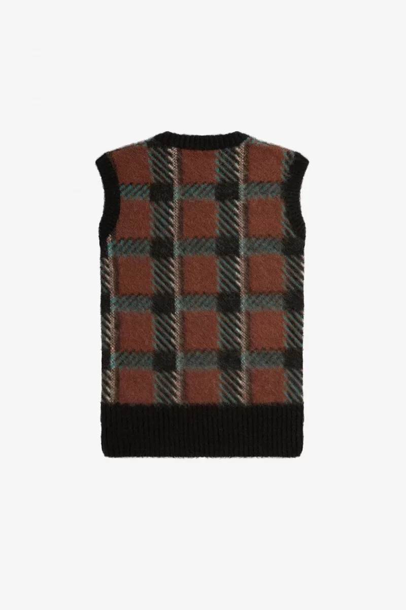 camiseta de tirantes fred perry glitch tartan para mujer color marrón whisky