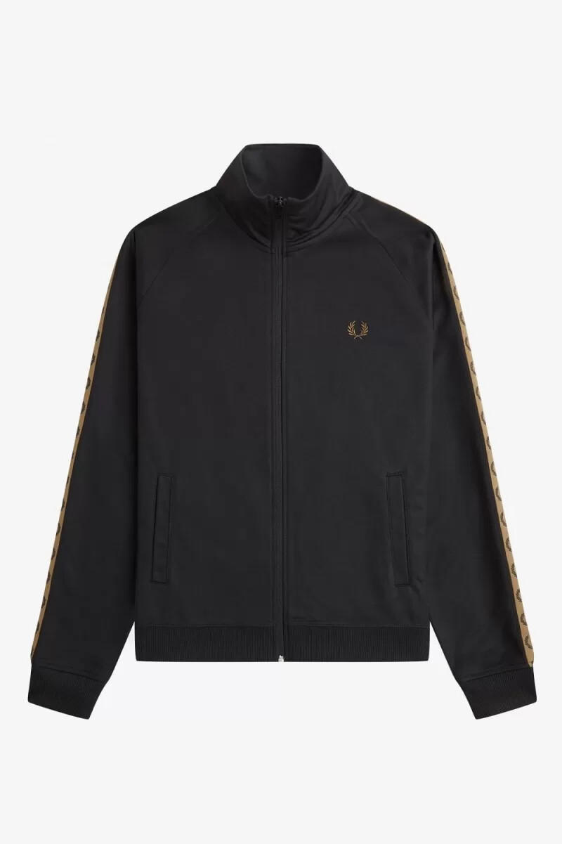 chaqueta deportiva fred perry con cinta en contraste para hombre color negro y marrón