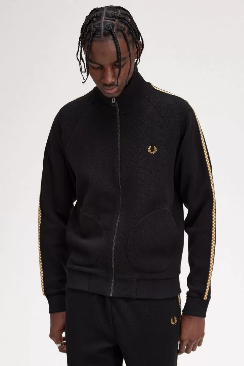 chaquetas fred perry chequerboard tape para hombre negras