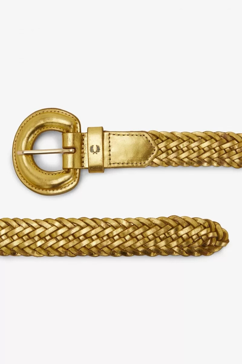 cinturones de piel tejida fred perry para mujer dorados