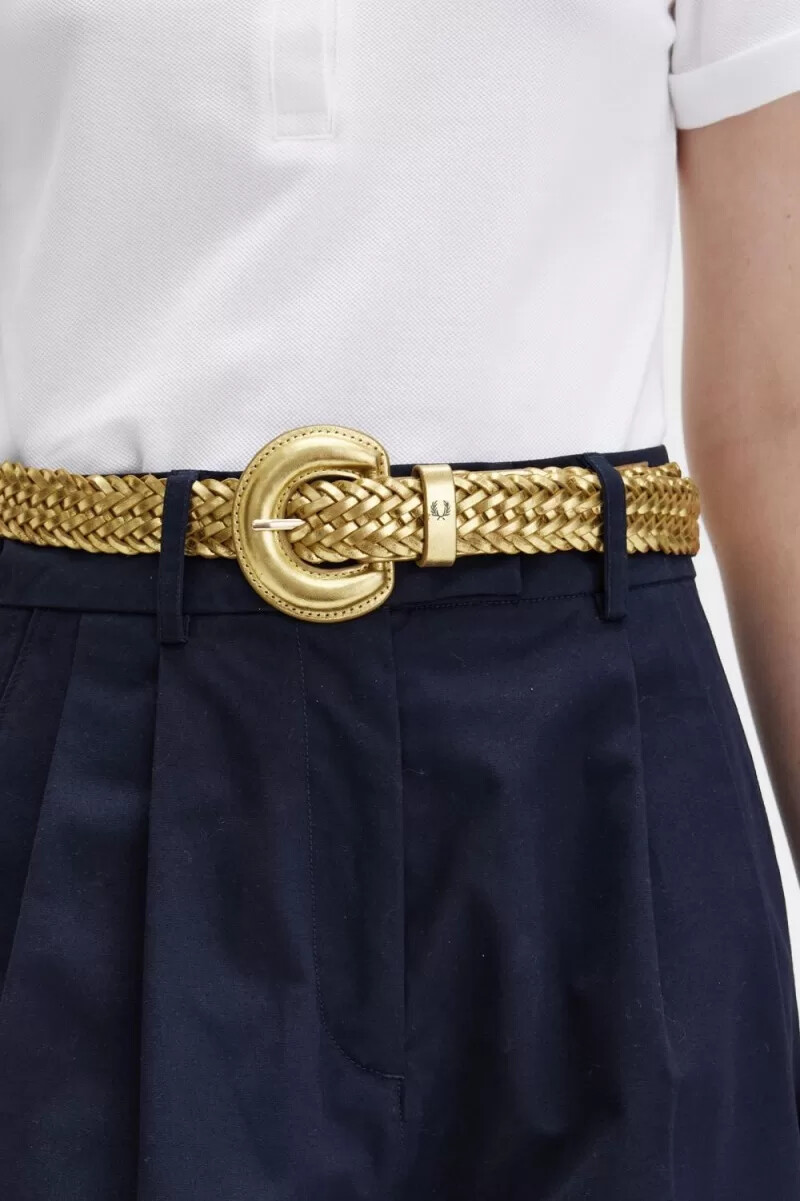 cinturones de piel tejida fred perry para mujer dorados