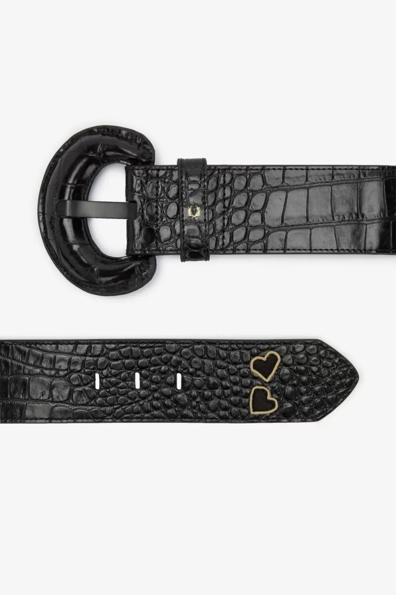 cinturones de piel elástica fred perry para mujer color negro