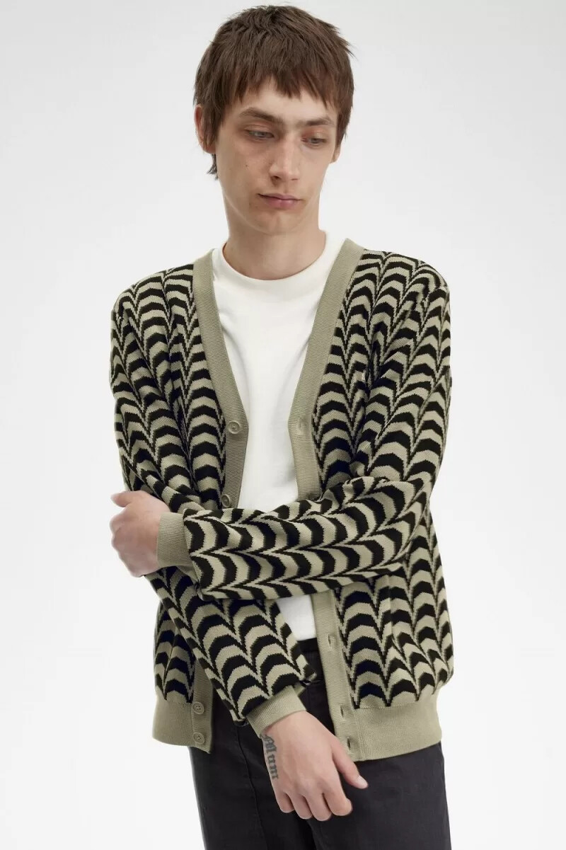cárdigan fred perry jacquard para hombre en gris cálido