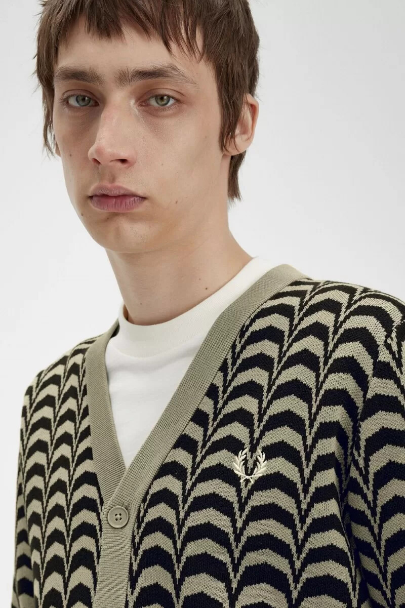 cárdigan fred perry jacquard para hombre en gris cálido