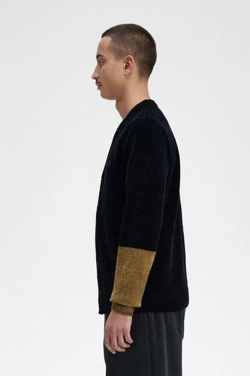 cárdigan fred perry colour block chenille para hombre color negro