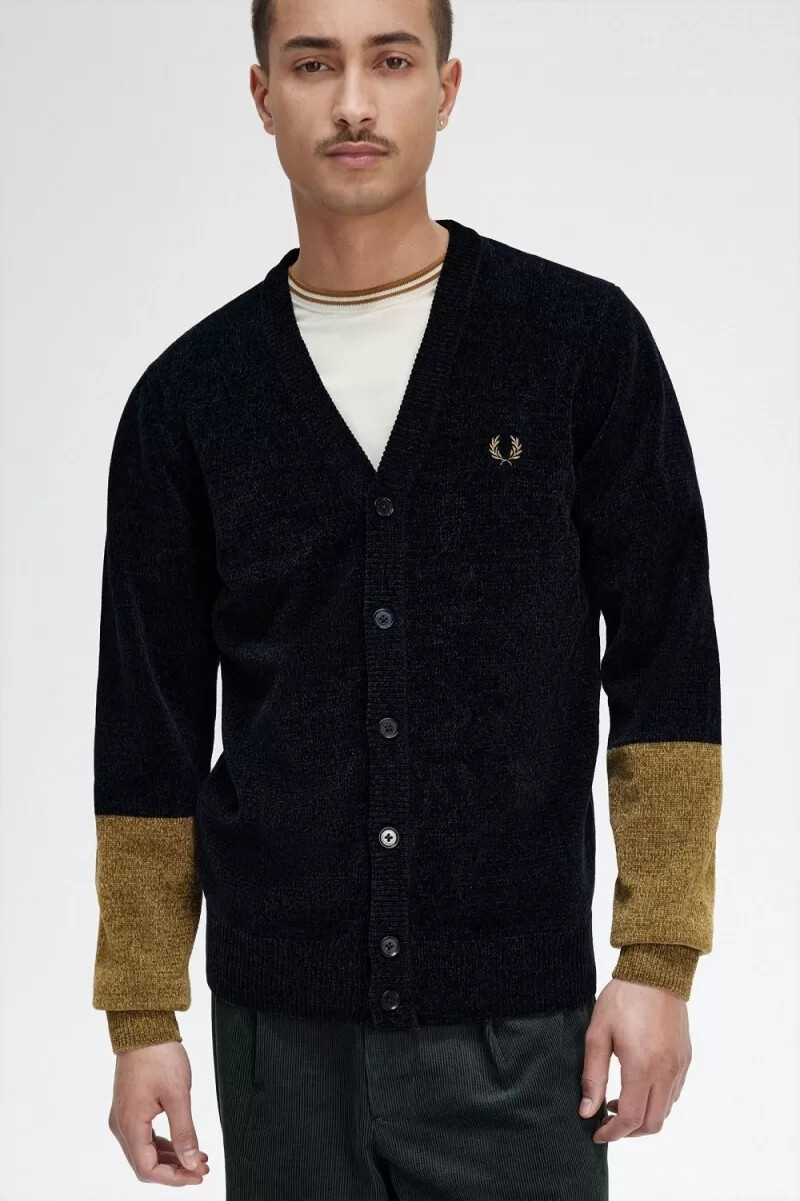 cárdigan fred perry colour block chenille para hombre color negro