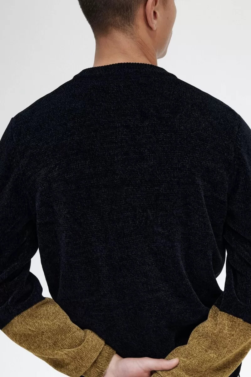 cárdigan fred perry colour block chenille para hombre color negro