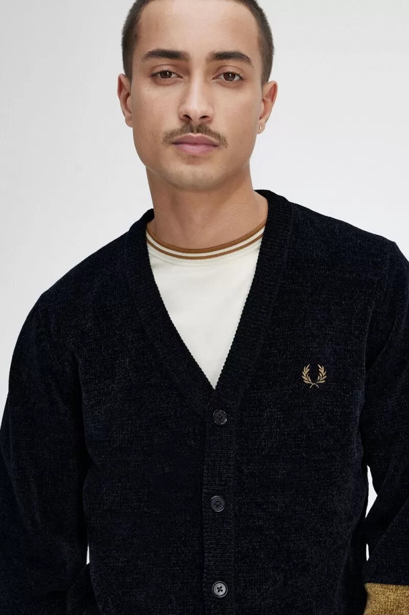 cárdigan fred perry colour block chenille para hombre color negro