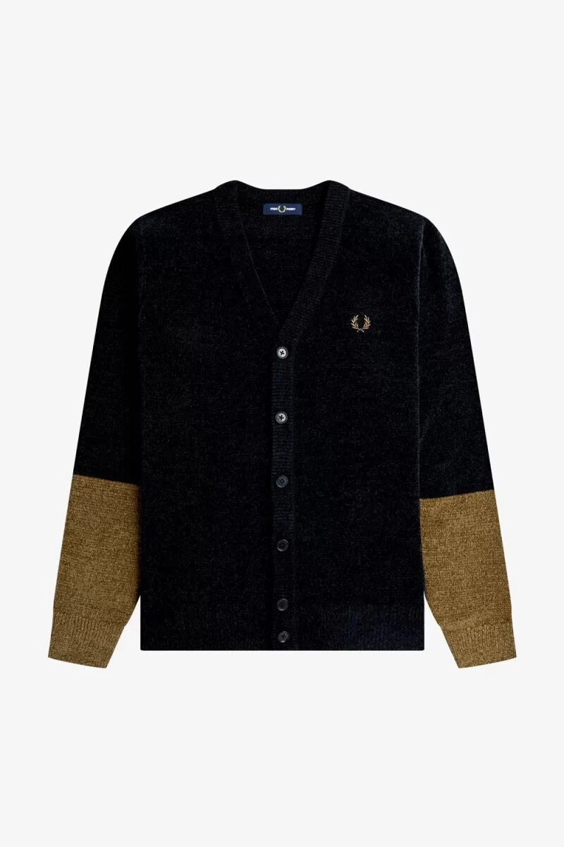 cárdigan fred perry colour block chenille para hombre color negro