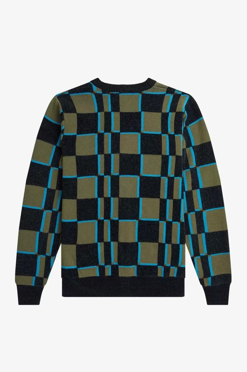 cárdigan fred perry glitch chequerboard para hombre uniforme verde y negro