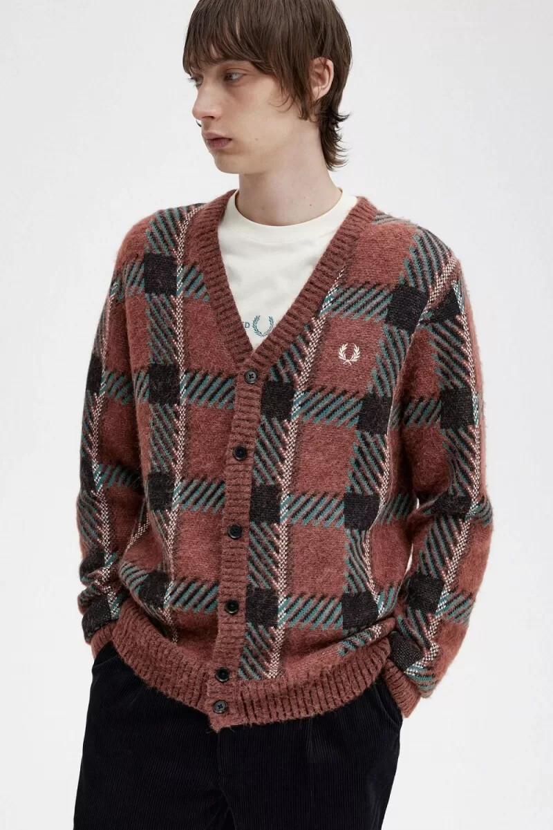 cárdigan fred perry glitch tartan para hombre color marrón whisky