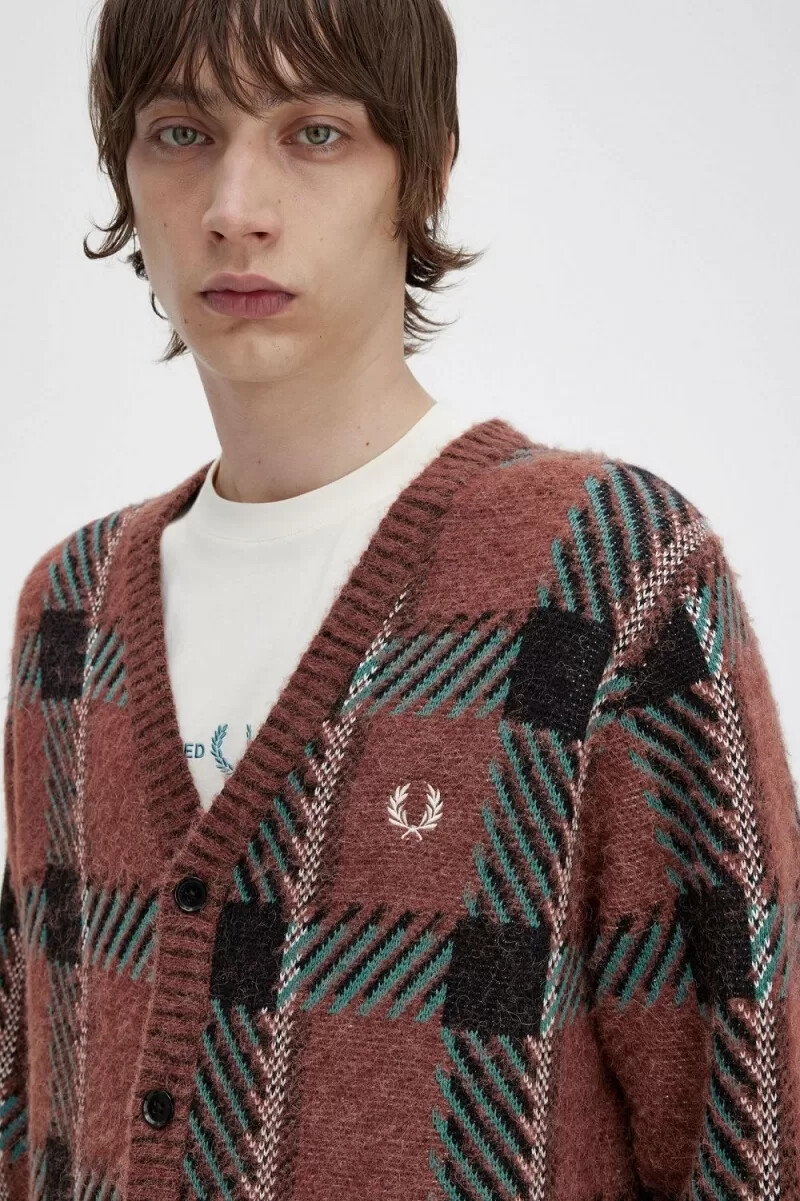 cárdigan fred perry glitch tartan para hombre color marrón whisky