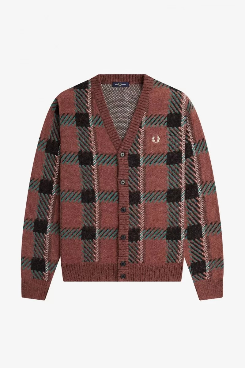 cárdigan fred perry glitch tartan para hombre color marrón whisky