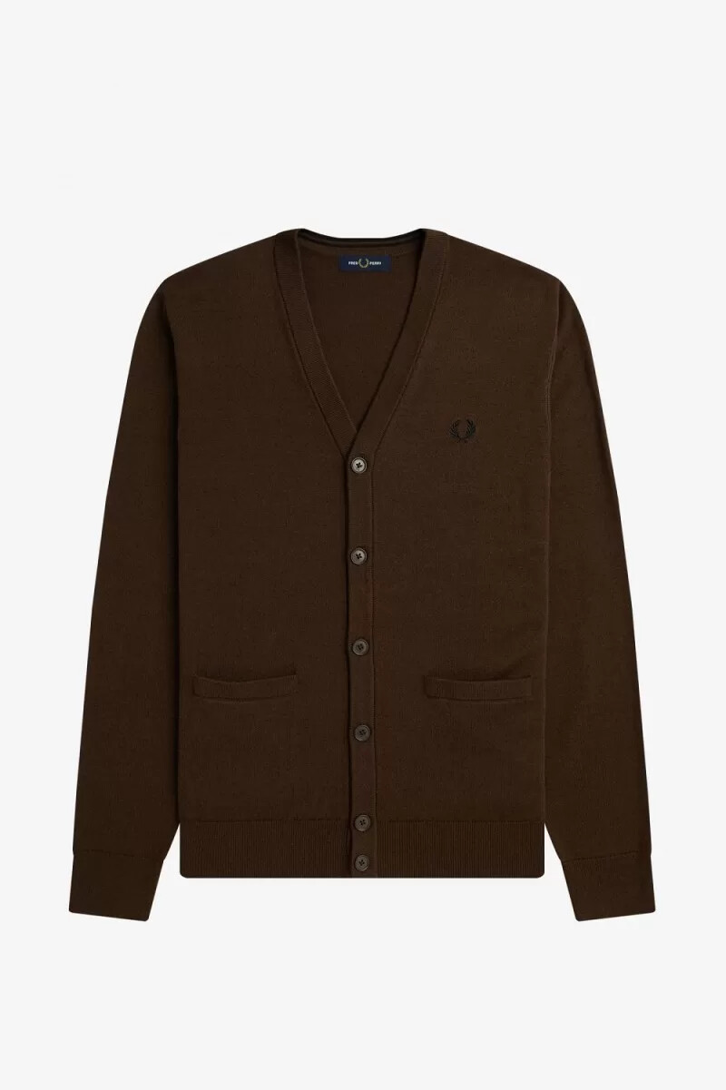 cárdigan clásico fred perry para hombre en color tabaco quemado