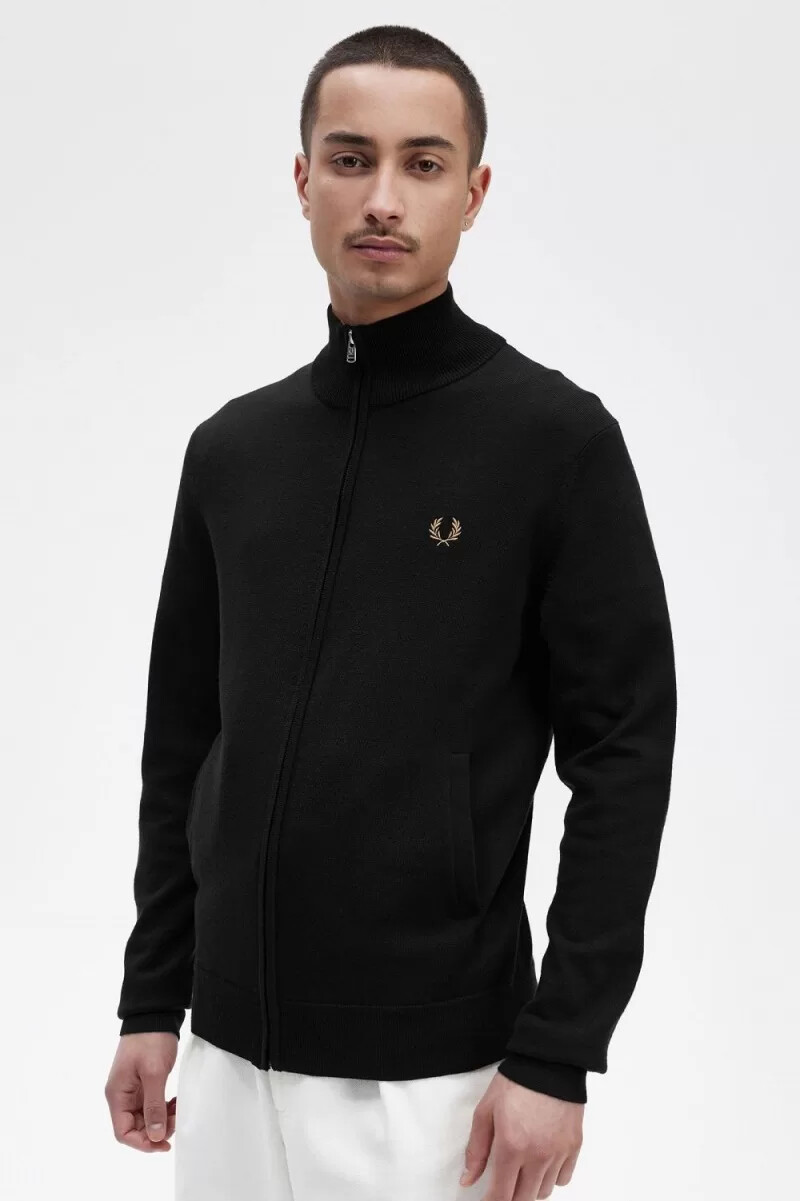 cárdigan clásico con cremallera fred perry para hombre color negro