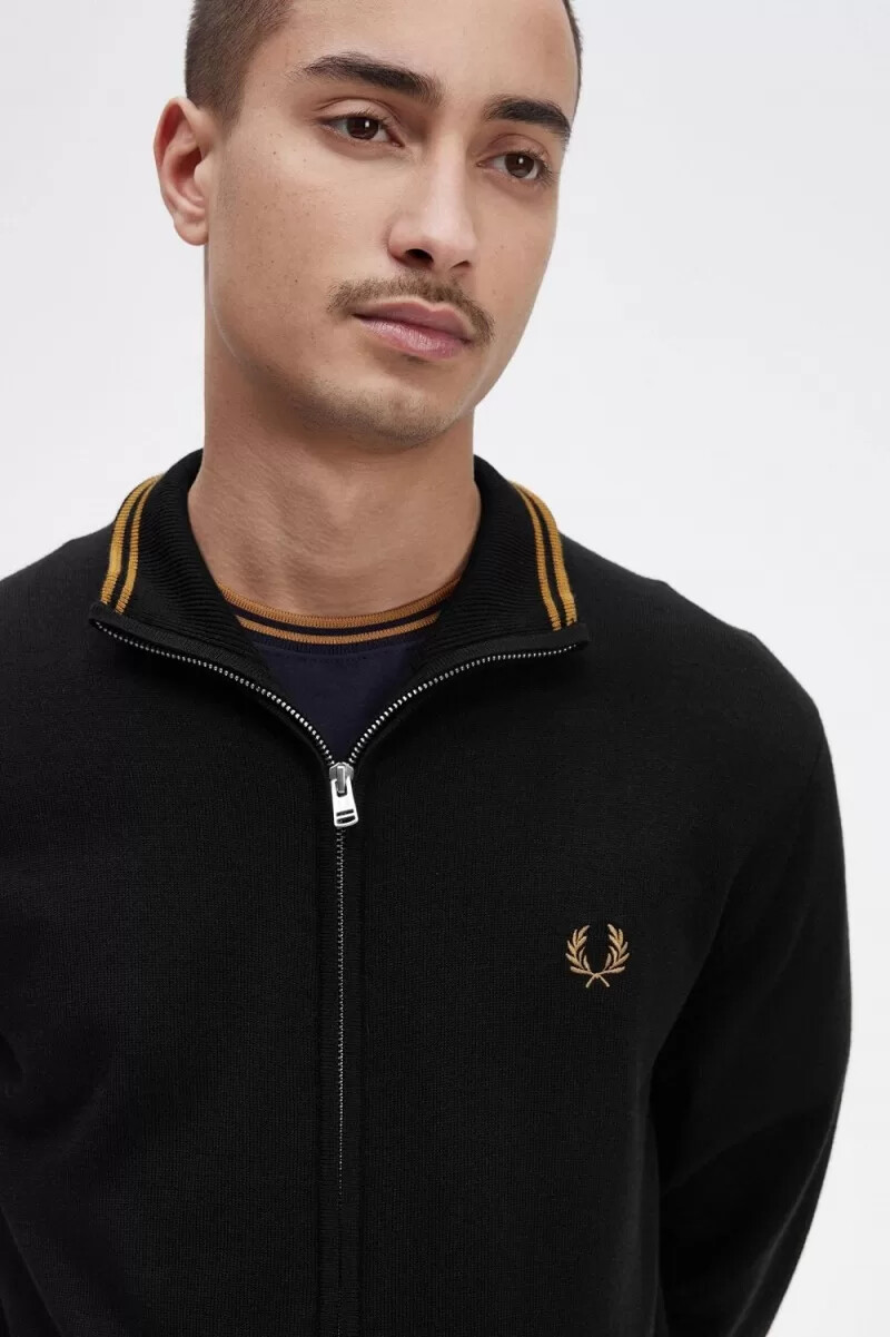 cárdigan clásico con cremallera fred perry para hombre color negro