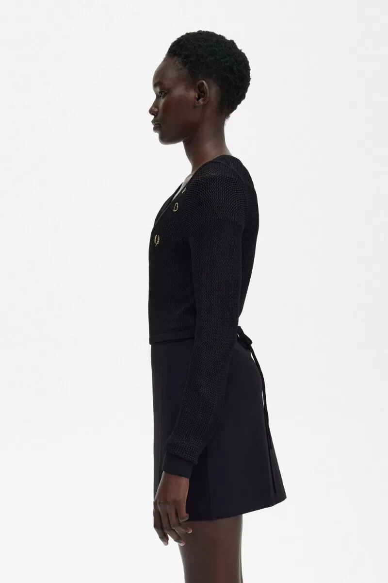 cárdigan cruzado de punto abierto fred perry para mujer color negro