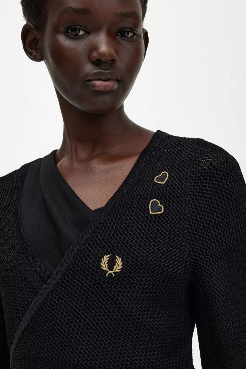 cárdigan cruzado de punto abierto fred perry para mujer color negro