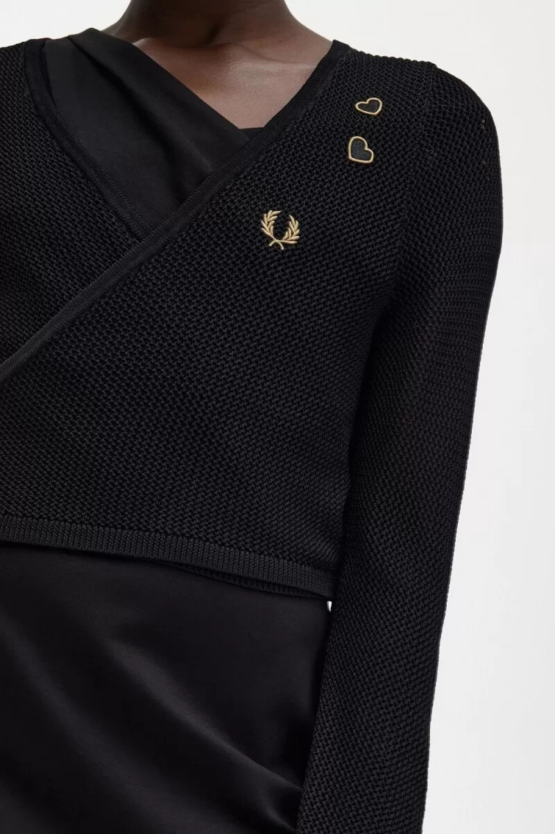 cárdigan cruzado de punto abierto fred perry para mujer color negro