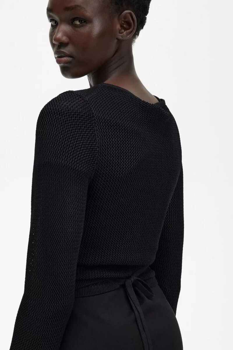 cárdigan cruzado de punto abierto fred perry para mujer color negro