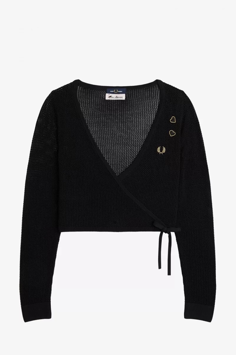 cárdigan cruzado de punto abierto fred perry para mujer color negro