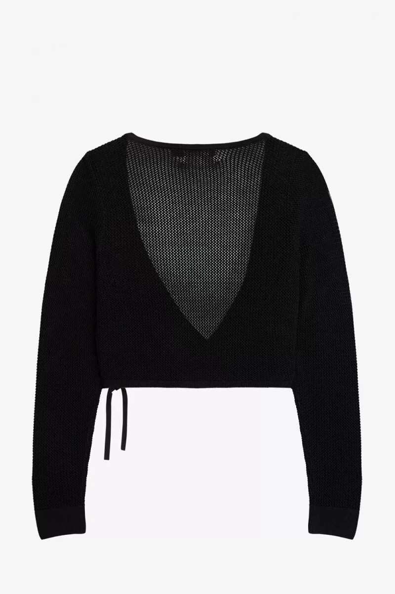 cárdigan cruzado de punto abierto fred perry para mujer color negro