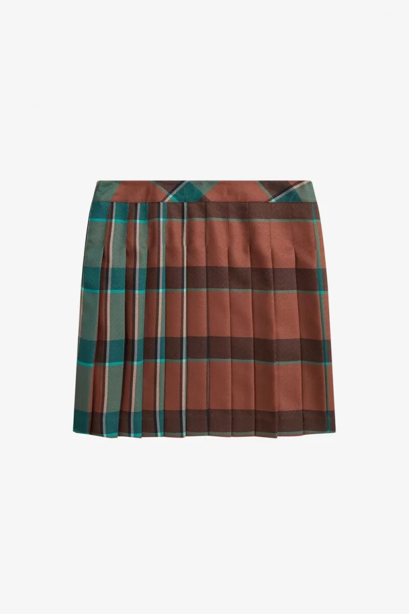 faldas plisadas de tartán fred perry para mujer en marrón whisky