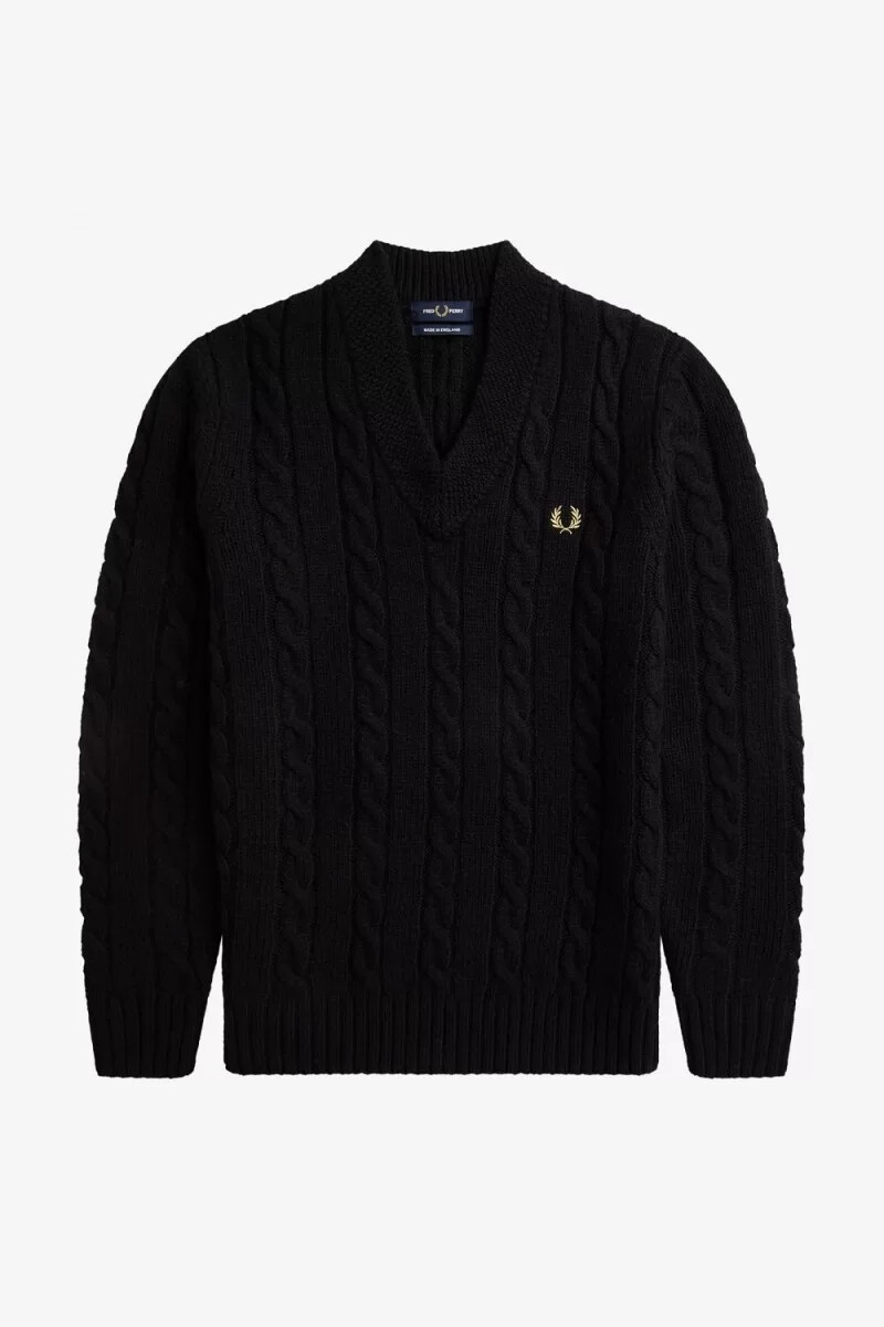 jersey fred perry de punto trenzado con cuello en v para hombre color negro